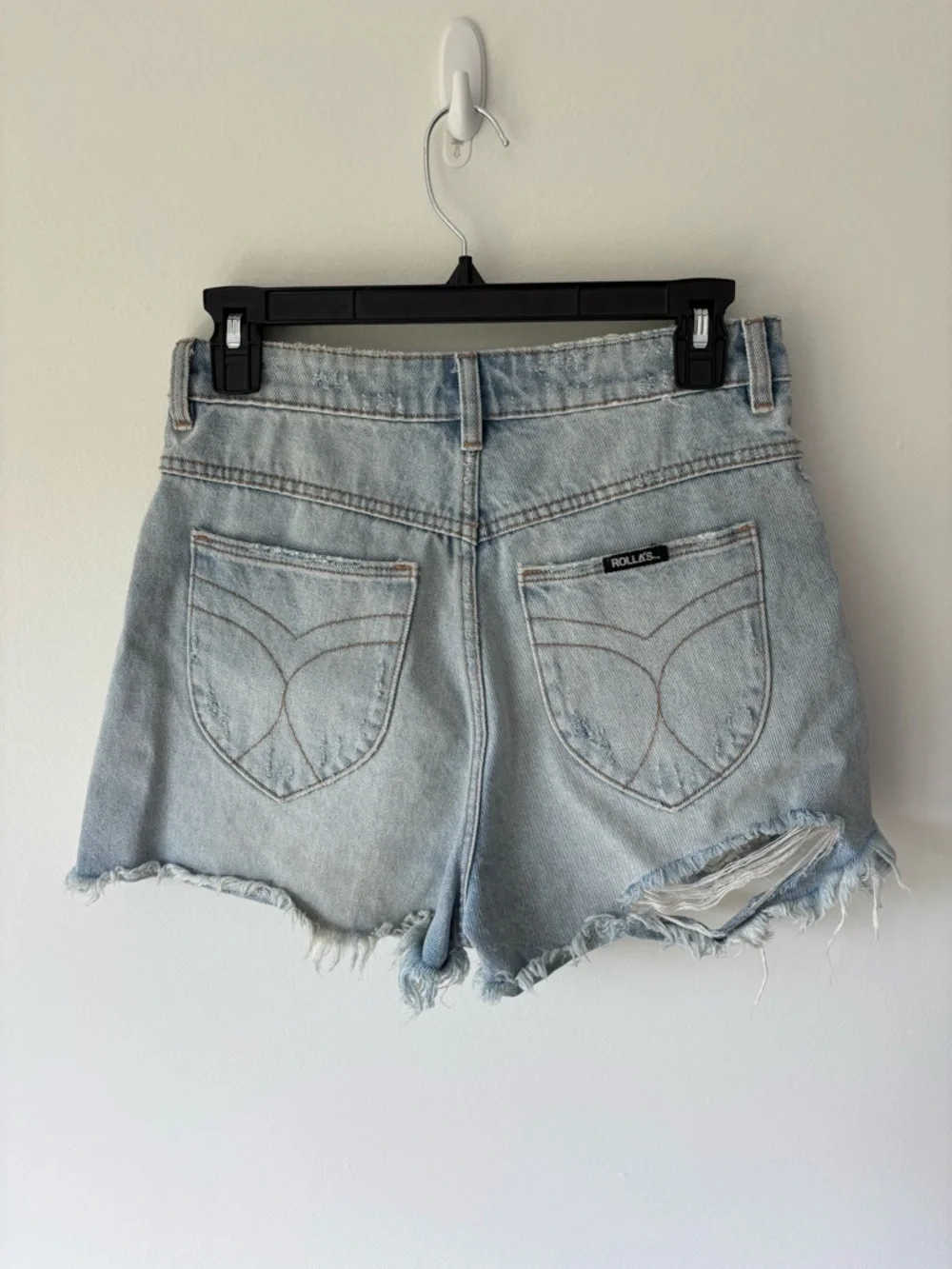 Rolla’s Light Wash Jean Shorts Dusters High Rise Slim Distressed Frayed